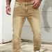 Men's Slim Straight Leg Retro Jeans With Leather Patch, Dark Coffee, Stretch Denim Comfort Fit Versatile Wardrobe Essential_viptrois.com