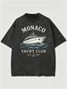 Summer New Washed Short-sleeved T-shirt, Men's Retro Monaco Yacht Club 1987 Anchor Print Youth Loose Casual Street Tee_viptrois.com
