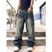 Unisex Style Embroidered Star Jeans Loose Fit Wide Leg Long Trousers Spring Autumn Unique Design Version_viptrois.com