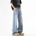 LKTM Men's Light Blue Washed Whiskered Jeans American Style Cleanfit Straight Leg Casual Loose Pants mid Waist Slight Stretch_viptrois.com