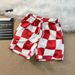 Men's Color Blocked Checkerboard Print Loose Fit Drawstring Breathable Sporty Casual Beach Shorts_viptrois.com