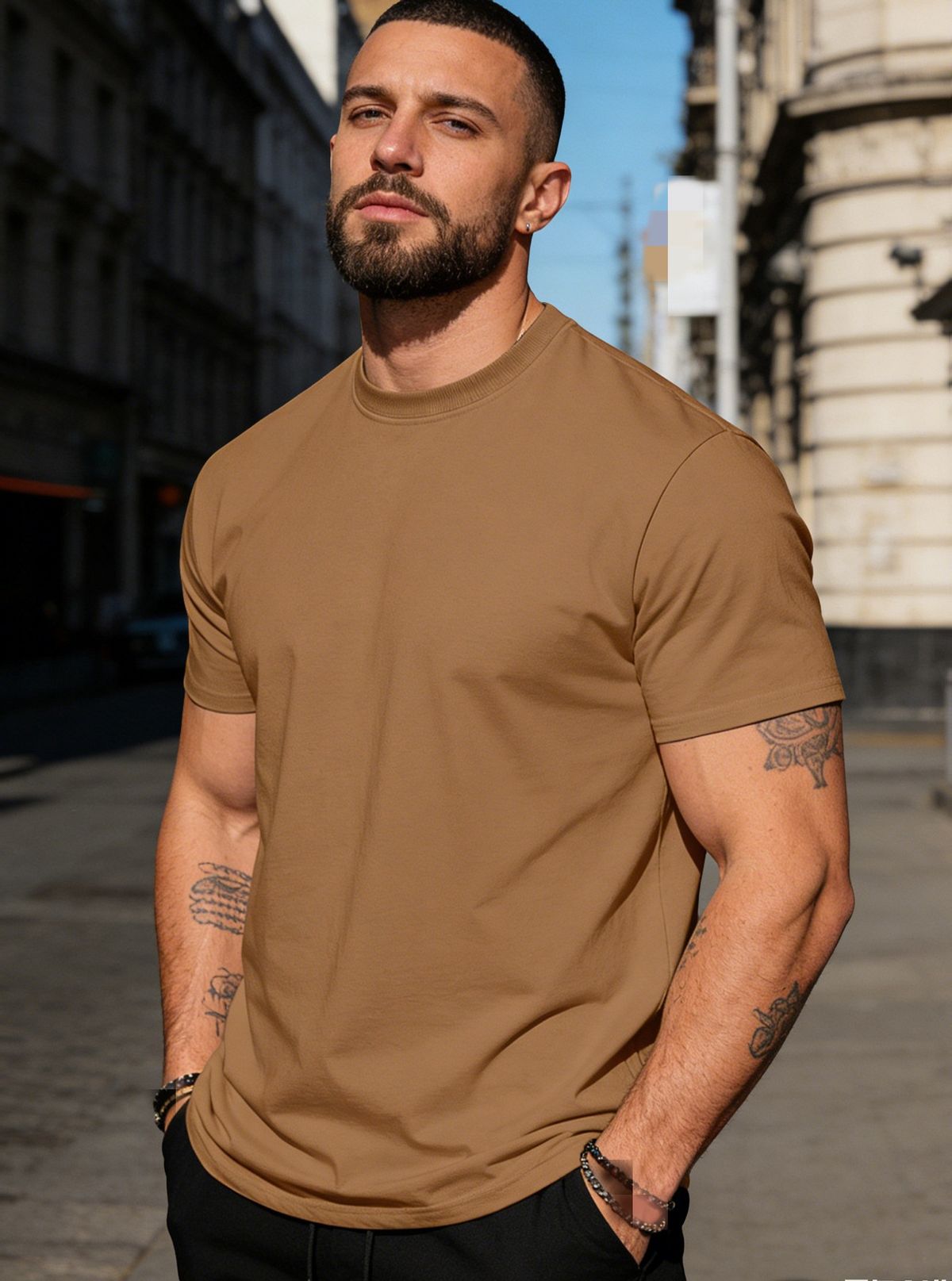 2026 Summer Solid-color Round-neck Cotton Casual Sports Solid-color Simple Top Short Sleeve Men's Shirt_viptrois.com