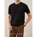 Men's Clothing Short Sleeved Sweater Hollow Ice Silk Breathable Texture Slim Fit Business Casual T-Shirt_viptrois.com