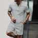 Waffle Zipper Stand Collar Color Matching Short Sleeved Shorts Men's Casual Outdoor Suit_viptrois.com