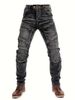Denim Men's Slim Fake Zipper Splicing Black Jeans Motorcycle Retro Locomotive Riding Denim Men's Pants_viptrois.com
