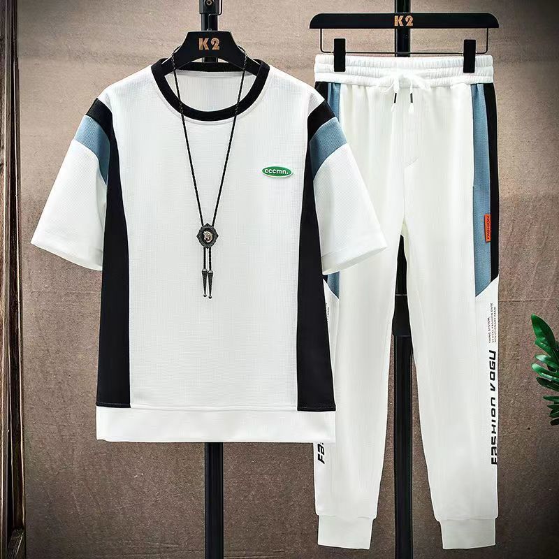 Men's Clothing Summer Suit Short Sleeved T Shirt Shorts Wear A Complete Set Of Summer Thin Fashion Brand Slim Casual Sportswear_viptrois.com
