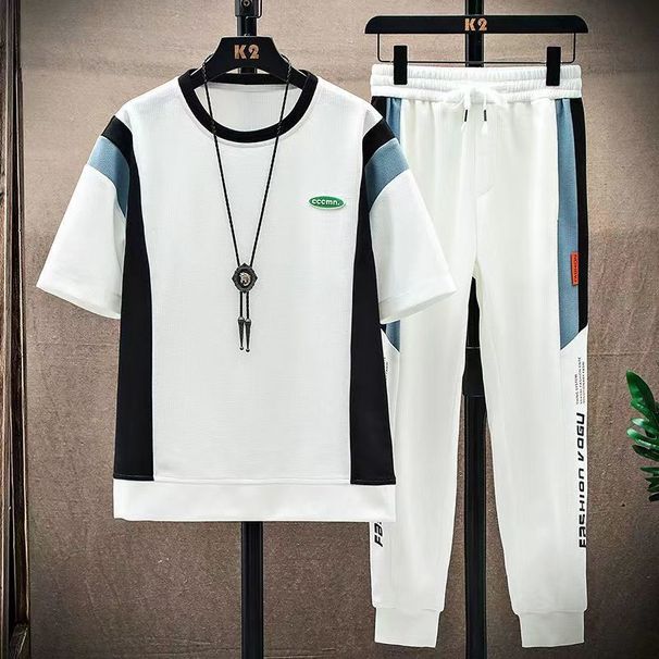 Men's Clothing Summer Suit Short Sleeved T Shirt Shorts Wear A Complete Set Of Summer Thin Fashion Brand Slim Casual Sportswear_viptrois.com