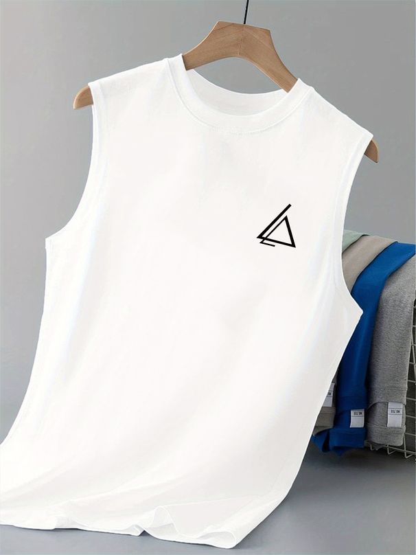 100% Pure Cotton Men's Summer Casual Sports Fitness Loose And Simple Pattern Printed Breathable Round Neck Sleeveless Vest_viptrois.com