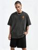 230g Washed Men T-Shirt Gradient Fire Red Rose Floral Print Short Sleeve Crew Neck Casual Streetwear Top_viptrois.com