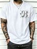 100% Cotton Men Casual T-shirt Gradient Glitter Letter B Print Crew Neck Short Sleeve Daily Streetwear Top_viptrois.com