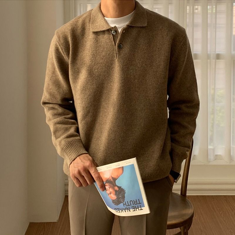 Autumn And Winter Collar Solid Color Sweater Casual Loose Pullover Knitted Sweater Wearing Tie Up Clothes_viptrois.com