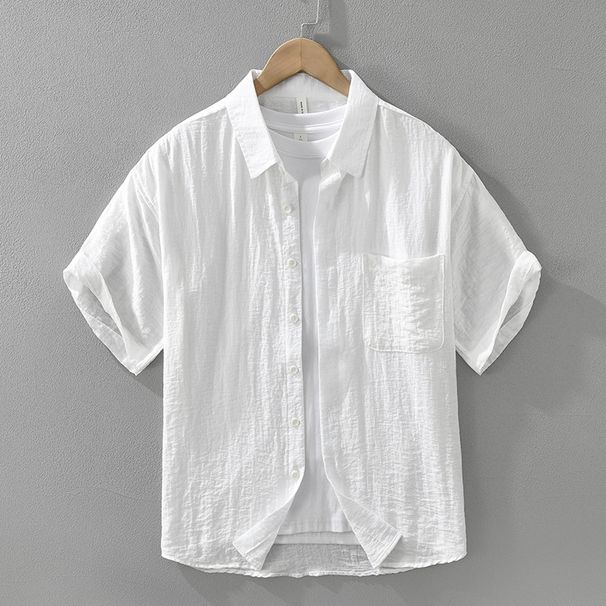 Solid Color Fresh Short Sleeved Shirt For Men, Fashionable And Versatile, Artistic And Casual Loose Top_viptrois.com
