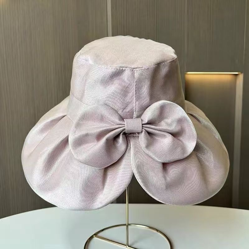 Summer Silk Fisherman With Large Brim Black Glue Anti UV Sun Hat, Women's Korean Version Bow Sunshade Basin Hat_viptrois.com