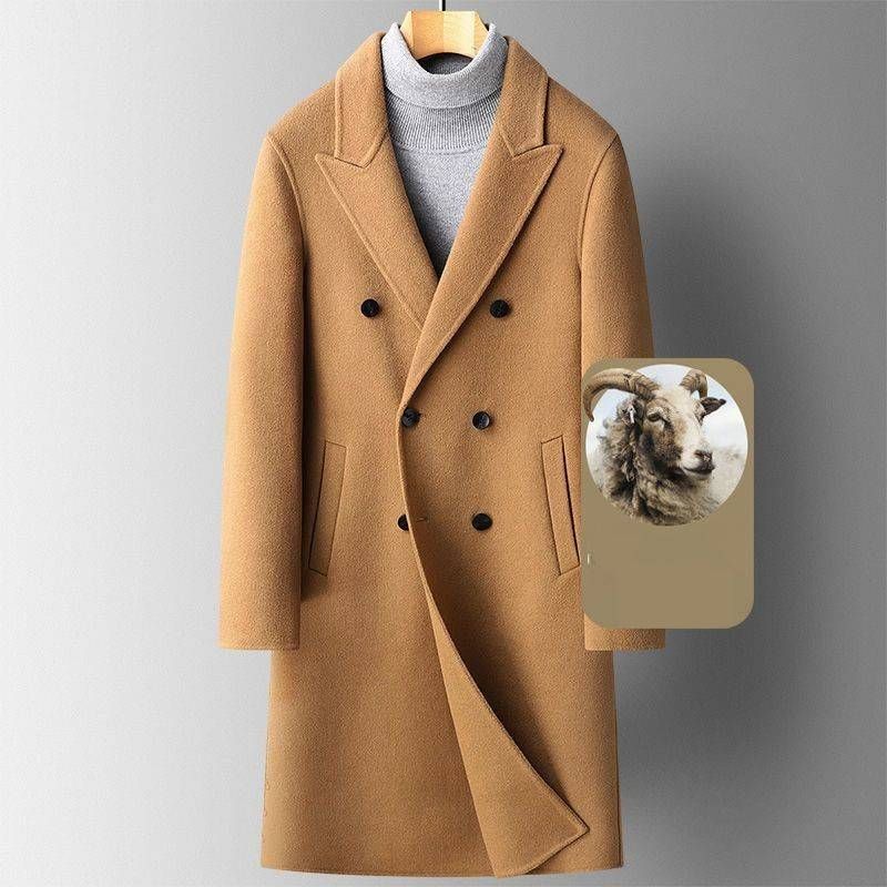 Men's Double-Faced Wool Overcoat, Knee-Length Trench Coat, Thickened Winter Jacket, Stylish Casual Outerwear_viptrois.com