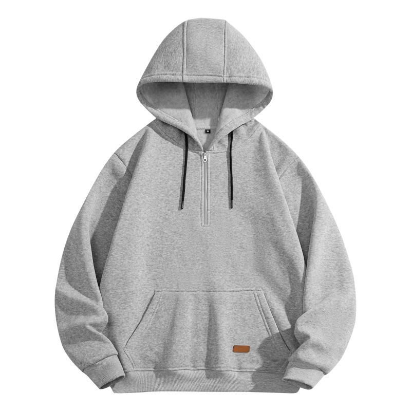 Men's Half-Zip Fleece Hoodie Sweatshirt - Casual Pullover Jacket With Hood For Spring & Autumn (Black, Blue, Green, Light Grey, Dark Grey)_viptrois.com