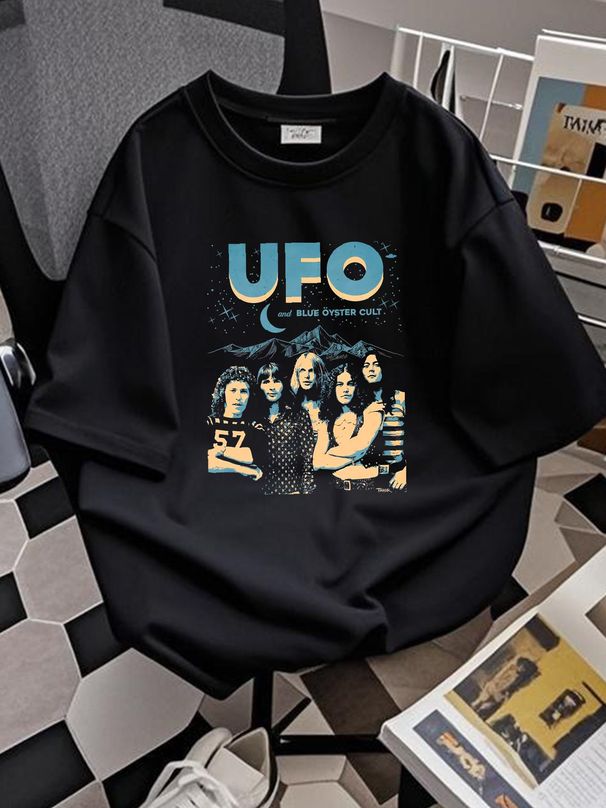 UFO And Blue Öyster Cult 1978 Tour T-shirt Black Cotton Tee S To 5Xl FF1949 Comfortable Fashion Stylish Summer Versatile Top For Everyday Wear_viptrois.com