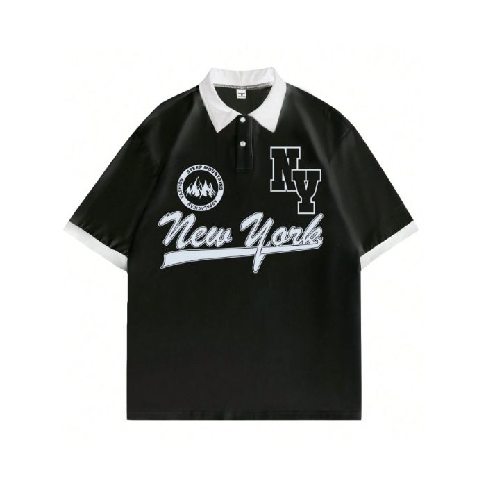 Men's Clothing Youth Printed T Shirts Student Short Sleeved Casual Lapel Polo Shirt_viptrois.com