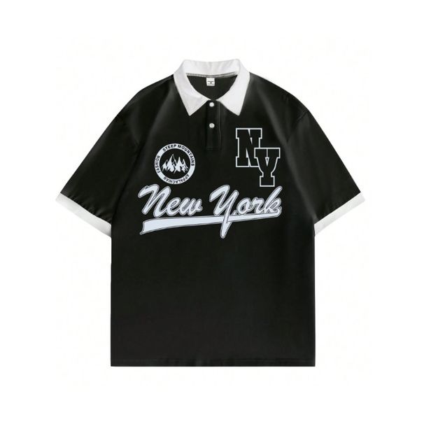 Men's Clothing Youth Printed T Shirts Student Short Sleeved Casual Lapel Polo Shirt_viptrois.com