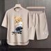 Men's Clothing 2024 Waffle Casual Summer Suit Men's Loose Teen Short sleeved T shirt Shorts Handsome Two piece Suit_viptrois.com