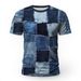 Men's Clothing Denim Patchwork Pattern Short Sleeved 3d Direct Injection Printed Tops Breathable Super Street Fashion T_viptrois.com