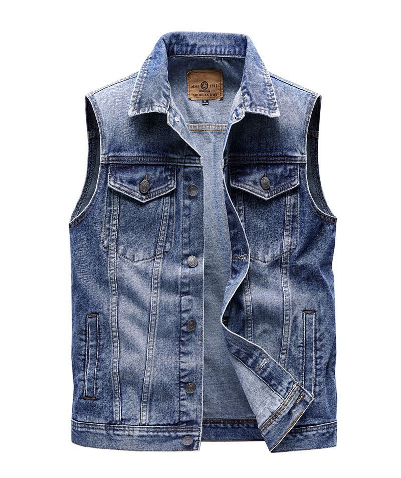 Men's Clothing Autumn Denim Vest Men Retro Trend Jacket Large Size Middle Aged Waistcoat Cotton Multi Pocket Vest Men_viptrois.com