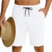 Men's Summer Staircase Fabric Shorts Solid Color Drawstring Five Point Pants_viptrois.com