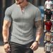 Men's Clothing solid color men's new summer versatile short sleeved Henry shirt casual knitted T shirt_viptrois.com
