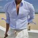 Men's Clothing Men's Fashion Striped Cardigan Lapel Long Sleeve Shirt_viptrois.com