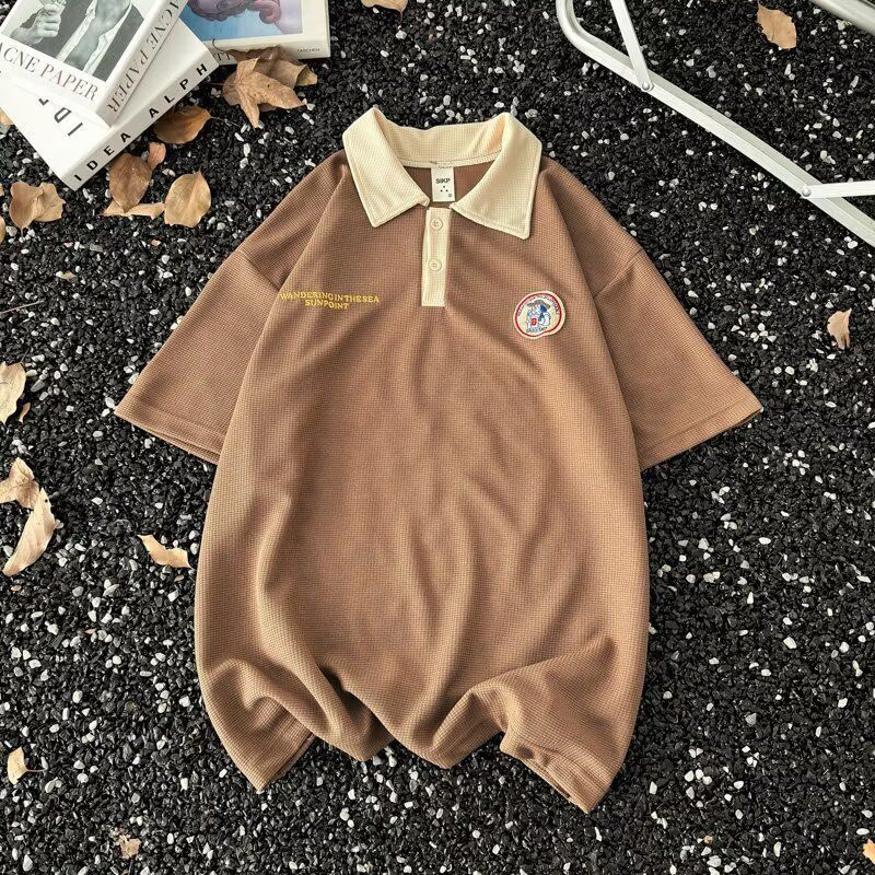 Men's Clothing Straight Shoulder Polo Shirt Men's Short Sleeved T Shirt Summer 2025 New American Style T Shirt Loose Half Sleeved Inner Top Ins_viptrois.com
