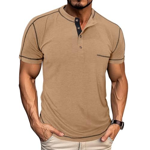 2025 Designer's New Men's T-shirt Men's Short Sleeved Henry Collar Basic Shirt T-shirt Round Neck Button Summer Shirt_viptrois.com