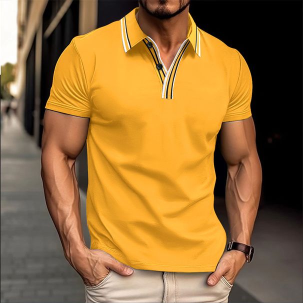 Men's Clothing Collar Striped Casual Polo Shirt Lapel Button Business Versatile T Shirt Top_viptrois.com