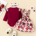 Babies' clothes baby pit strip long-sleeved triangle romper jumpsuit bow strap skirt plant flower suit skirt_viptrois.com