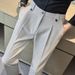 Men's Slim Fit Cropped Business Suit Trousers Casual Summer Thin Trendy Drapey Sophisticated Cool Bottoms_viptrois.com