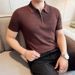 Xiaohongshu Recommends New Summer Men's Short-sleeved T-shirts, Slim-fitting Ice Silk Hollowed-out Knitted Lapel Striped T-shirts_viptrois.com
