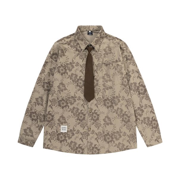 Clothing Trendy Brand Floral Full Print Jacquard Design Long-sleeved Shirt Men And Women Loose Casual Hong Kong Style Couple Shirt Jacket_viptrois.com