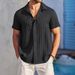 Men's Short Sleeve Casual Shirt – Lightweight V-Neck, Single-Breasted (Pink/Red/Lake Blue/Black/Khaki, S-XXL)_viptrois.com