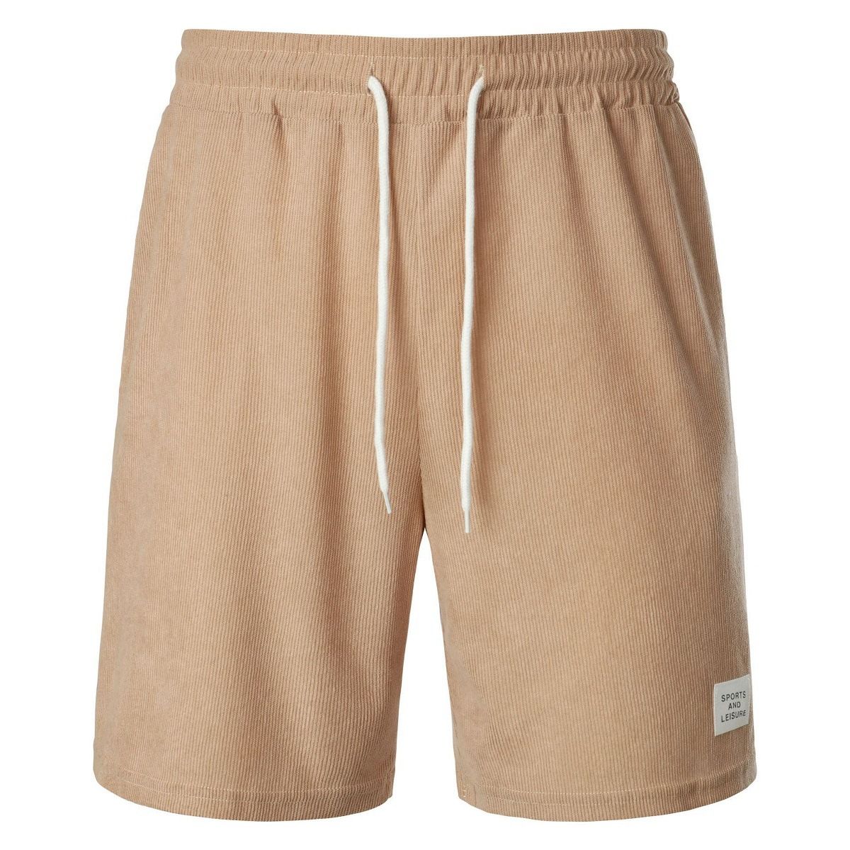 Men's Solid Color Corduroy Sweatpants Lace Up Casual Shorts Five Point Simple Design Summer Bottoms_viptrois.com