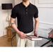 Men's Clothing Collar Sweater Short Sleeved Slim Trendy Striped Solid Color Lapel Pullover Sweater_viptrois.com