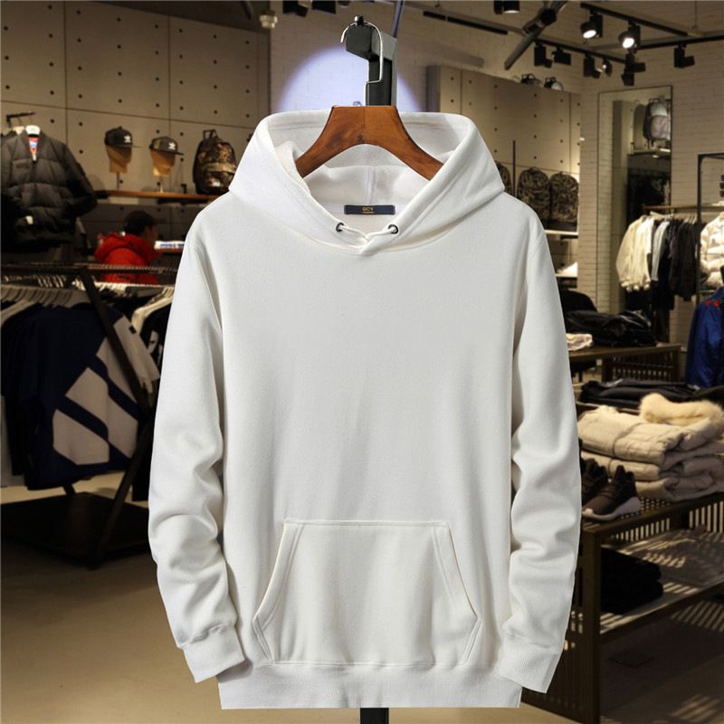 2024 New Solid Color Pullover Hoodie Autumn Winter Fleece Lined Hooded Men's Trendy Blank Sweatshirt_viptrois.com