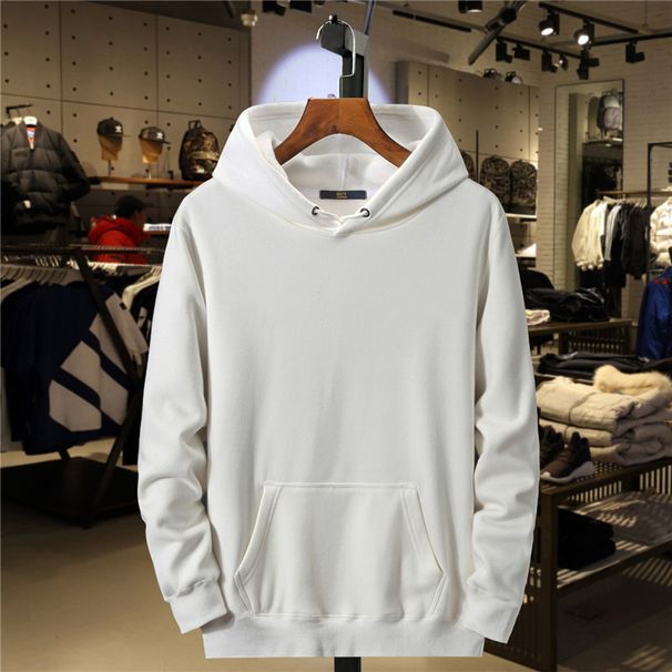 2024 New Solid Color Pullover Hoodie Autumn Winter Fleece Lined Hooded Men's Trendy Blank Sweatshirt_viptrois.com