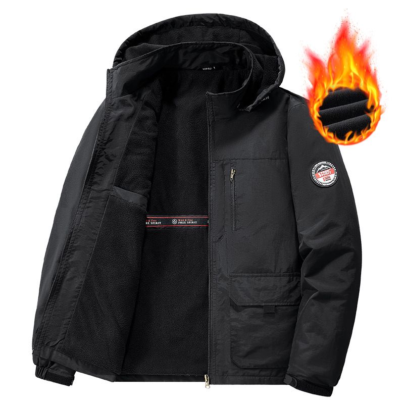 Men's Oversized Fleece-Lined Jacket – Winter Streetwear Hooded Coat With Windproof Nylon Shell (Extended Sizes 5XL-6XL)_viptrois.com