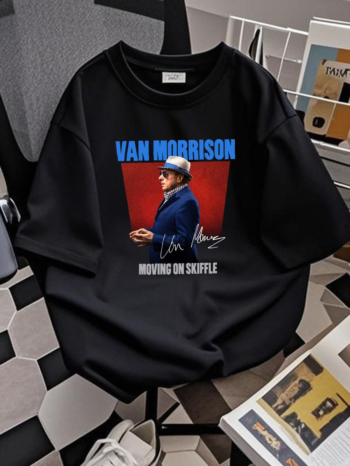 Vtg Van Morrison Moving On Skiffle Cotton All Size Black Unisex Shirt C2408 Homme Stylish Soft Summer Graphic Breathable Top For Everyday Wear_viptrois.com