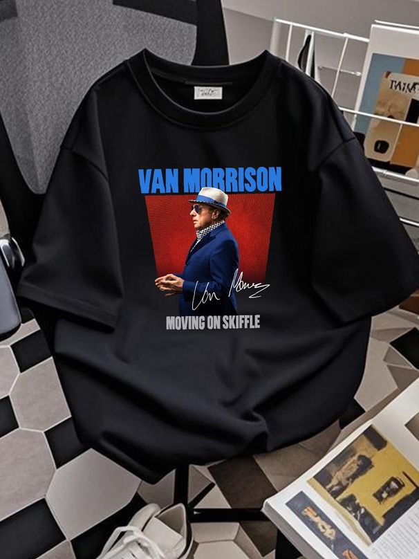 Vtg Van Morrison Moving On Skiffle Cotton All Size Black Unisex Shirt C2408 Homme Stylish Soft Summer Graphic Breathable Top For Everyday Wear_viptrois.com