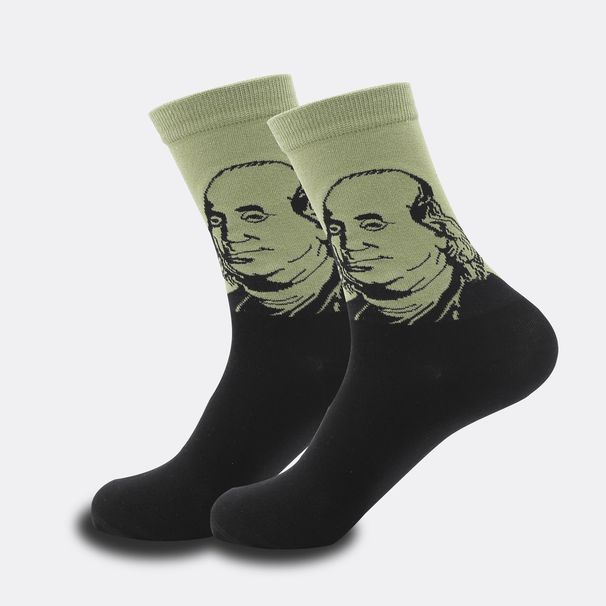 Men's trend mid-tube stockings stockings high tube personality figures oil painting sports cotton socks_viptrois.com