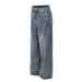 Men's Clothing Street Fashion Trendy Neutral High End Blue Deconstructed Waist Design Loose Jeans_viptrois.com