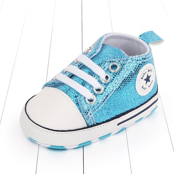 Front lace up canvas casual baby soft sole sequin walking shoes 2479_viptrois.com