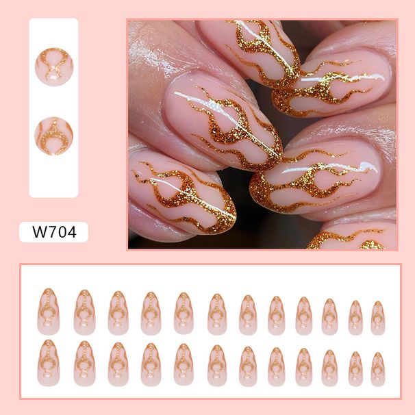 Nails Art Flash Gold Powder Flame Almond Armour Sweet Cool Spice Girls Ins Wind False Nails Gold Powder Bright Eye Wear_viptrois.com