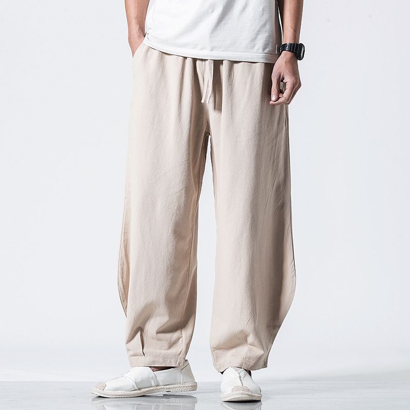 Men's Clothing style summer new cotton and linen wide leg pants men's retro loose large size casual bloomers men's long pants_viptrois.com