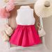 Kids’ Clothing Summer New Girls Suits Small And Medium Sized Children's Three Dimensional Flower Decoration Lapel Top Pleated Skirt Two Piece Suit_viptrois.com