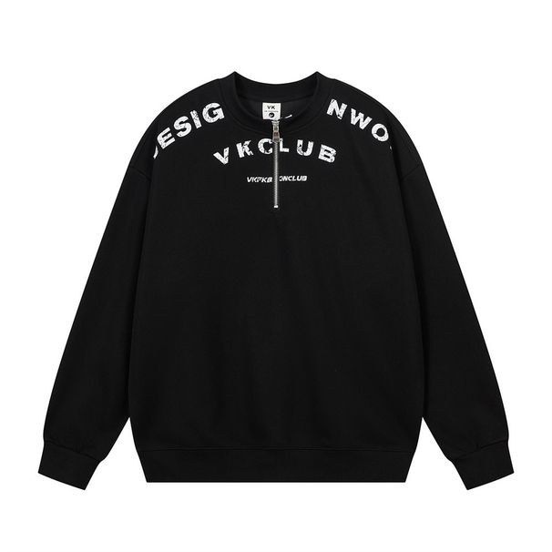 Minimalist Letter Print Zipper Half Cardigan Crew Neck Sweatshirt Men's Trendy High Street Personality Loose Casual_viptrois.com